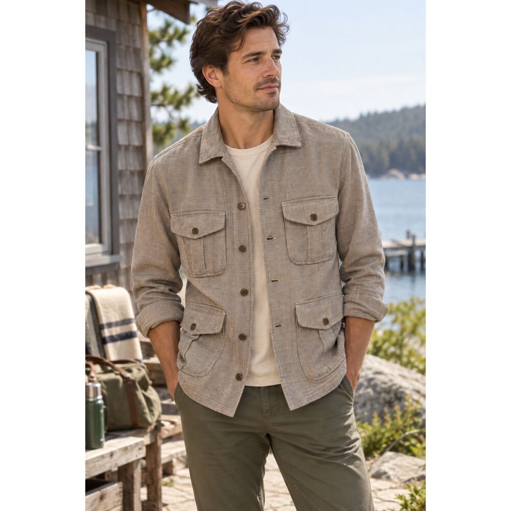 NWT J.Crew Checked Four Pocket Safari Field Shirt Jacket Mens Size Small